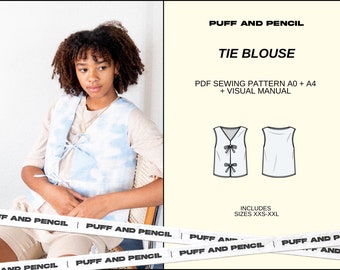 TIE blouse // Digital PDF // Sewing pattern  // diy blouse // Size xxs-xxl // Instant download // Printable
