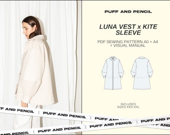 LUNA Weste x KITE Ärmel // Digital PDF // Schnittmuster // Jacke diy // Größe xxs-xxl // Sofort download // Printable