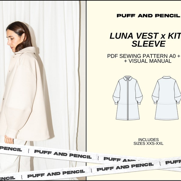 LUNA vest x KITE sleeves // Digital PDF // Sewing pattern  // diy jacket // Size xxs-xxl // Instant download // Printable