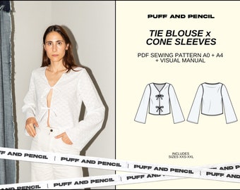 TIE blouse base x CONE sleeve //Bundle // Digital pdf // Sewing pattern  // diy dress // Size xxs-xxl//Instant download