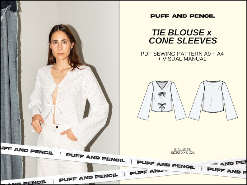 TIE blouse base x CONE sleeve //Bundle // Digital pdf // Sewing pattern // diy dress // Size xxs-xxl//Instant download image 1