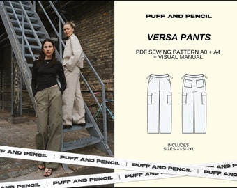 Pantalon Versa // PDF numérique // Patron de couture // Pantalon DIY // Taille xxs-xxl // Téléchargement immédiat // Imprimable