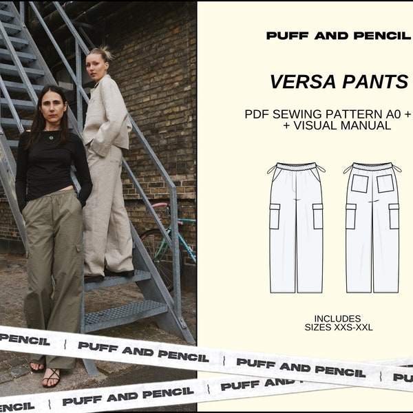Pantalones Versa // PDF digital // Patrón de costura // Pantalones DIY // Talla xxs-xxl // Descarga instantánea // Imprimible
