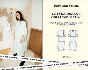 LAYERS dress x BALLOON sleeve //Bundle // Digital PDF // Sewing pattern  // diy dress // Size xxs-xxl // Instant download // Printable