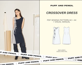 CROSSOVER dress // Digital PDF // Sewing pattern  // diy wrap dress // Size xxs-xxl // Instant download // Printable