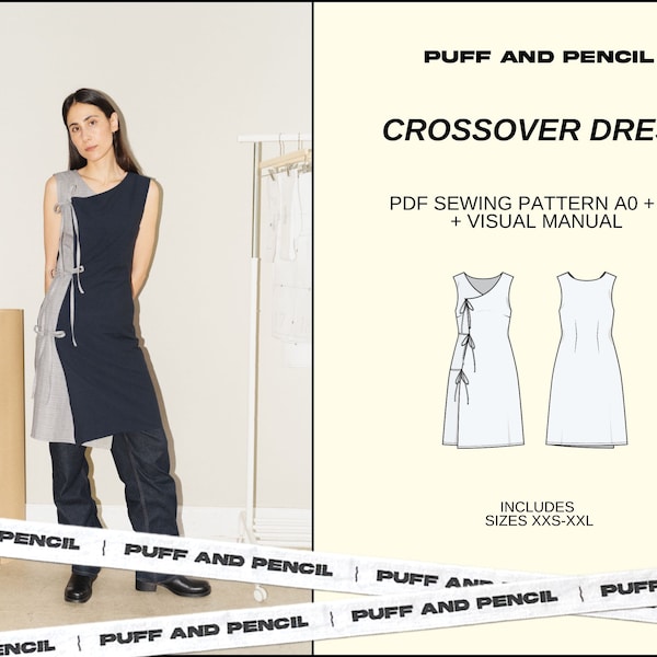 CROSSOVER dress // Digital PDF // Sewing pattern  // diy wrap dress // Size xxs-xxl // Instant download // Printable