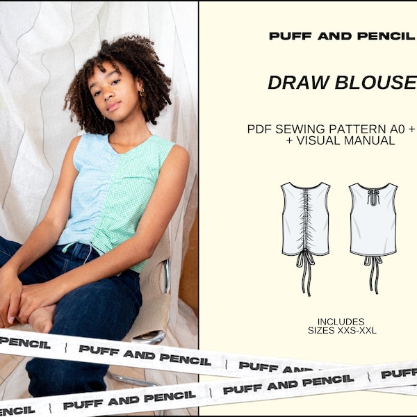 DRAW blouse // Digital PDF // Sewing pattern  // diy blouse // Size xxs-xxl // Instant download // Printable