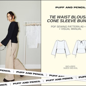 TIE waist blouse + CONE sleeve  bundle  // Digital PDF // Sewing pattern // Size xxs-xxl // Instant download // Printable