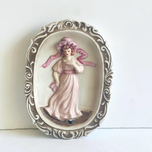 Vintage Pinkie Wall Plaque Hand Painted Oval Porcelain Bisque Wall Hanging Decor