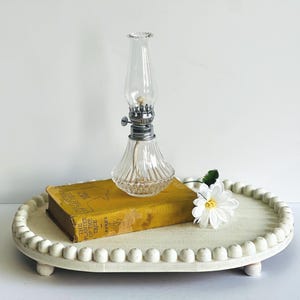 Vintage Glass Oil Lamp Clear Glass Miniature Hurricane Oil Lamp and Globe Farmhouse Cottage Home Decor Primitive Rustic Lighting