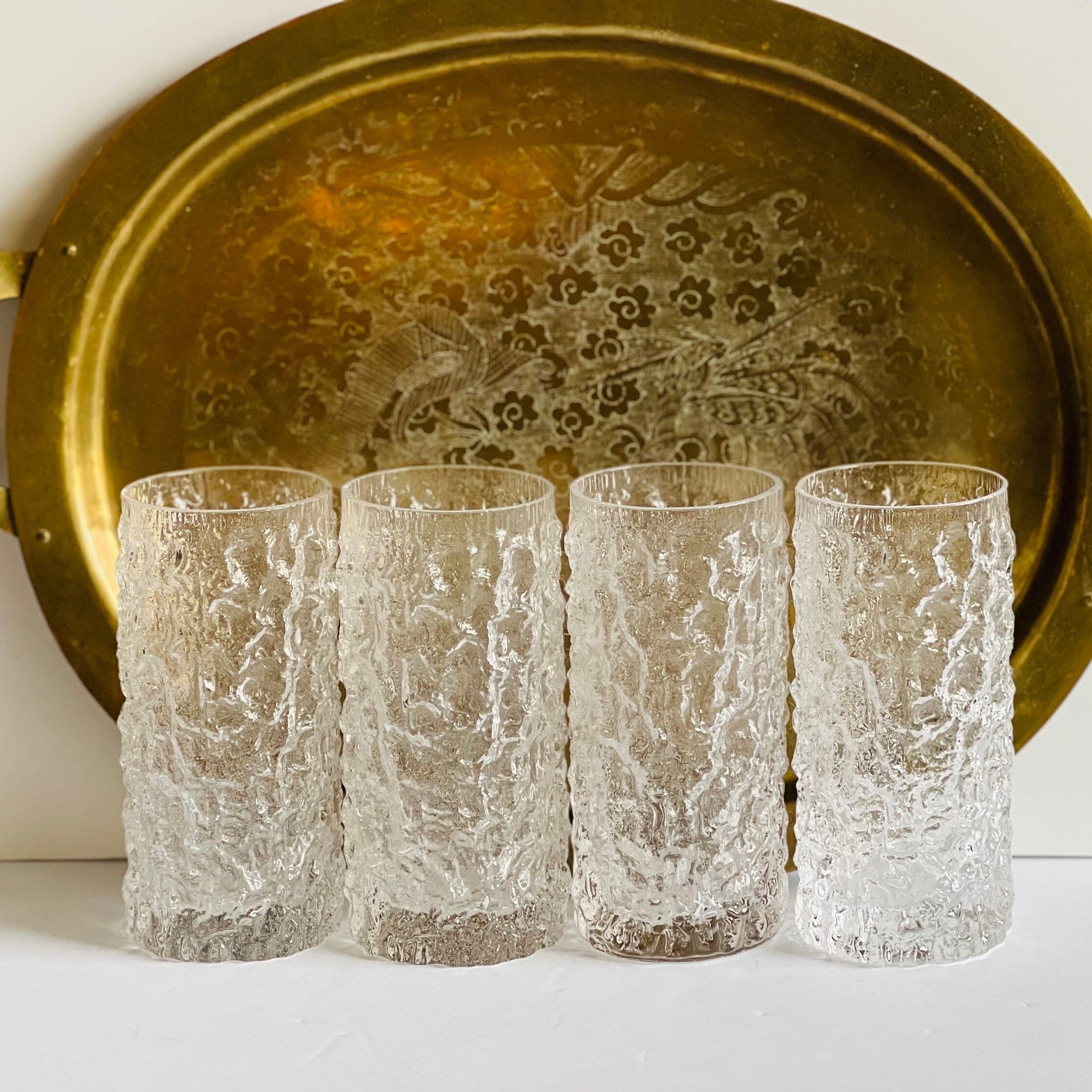 Vintage Whitefriars Crystal Highball Tumblers: Glacier Pattern