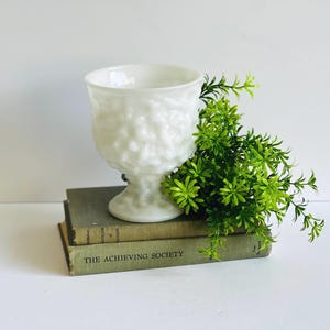 Vintage E.O. Brody Milk Glass Vase White Crinkled Pedestal Compote Textured Footed Planter