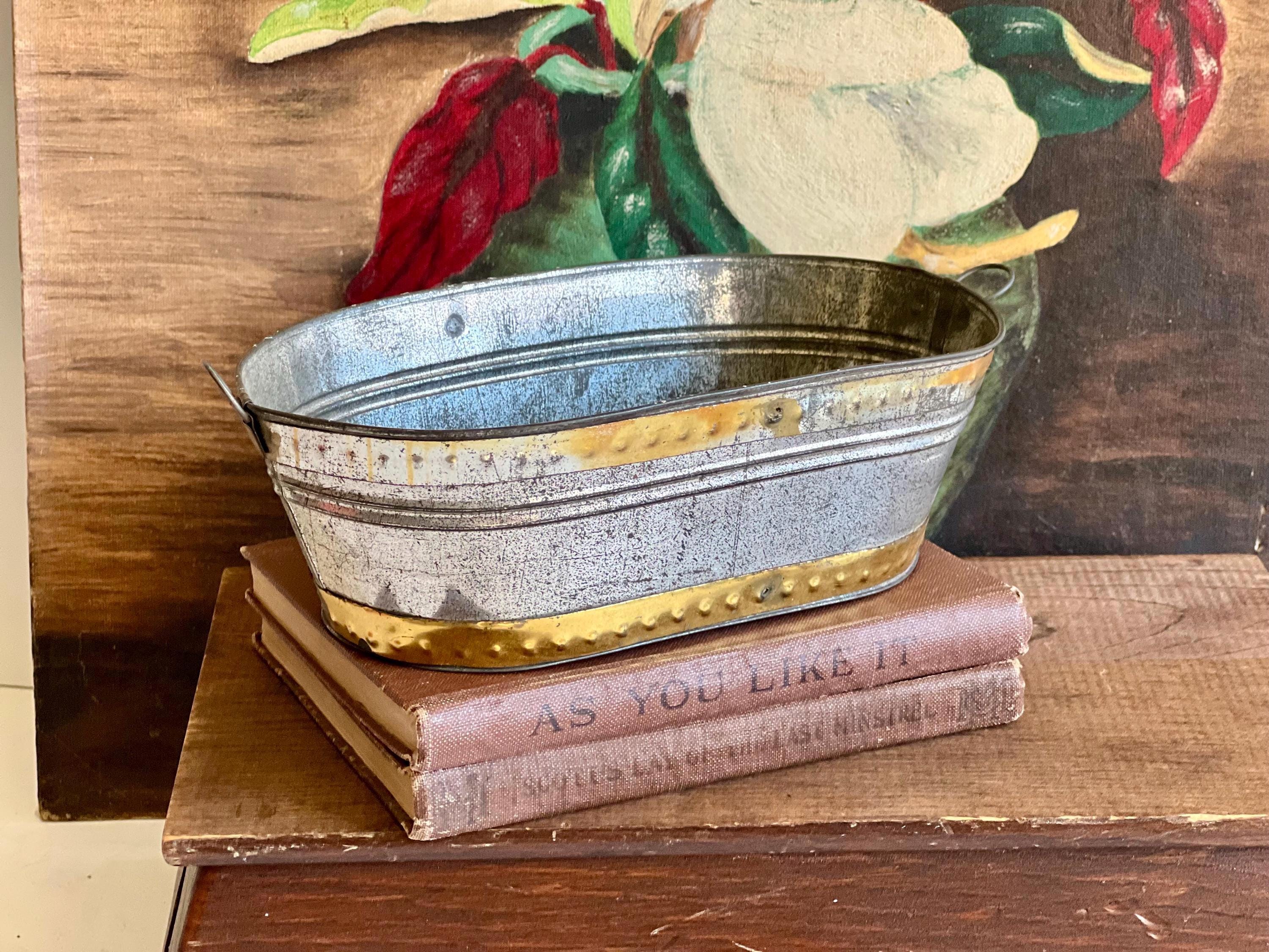 Vintage Small Metal Storage Bin: Trough Shaped Rustic Home Decor