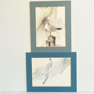 Vintage Seagull Watercolor Prints: Coastal Beach House Wall Art