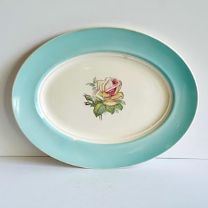 Vintage American Limoges Platter Candle Light Tea Rose Cotillion Blue Pattern Floral Extra Large Oval Serving Platter