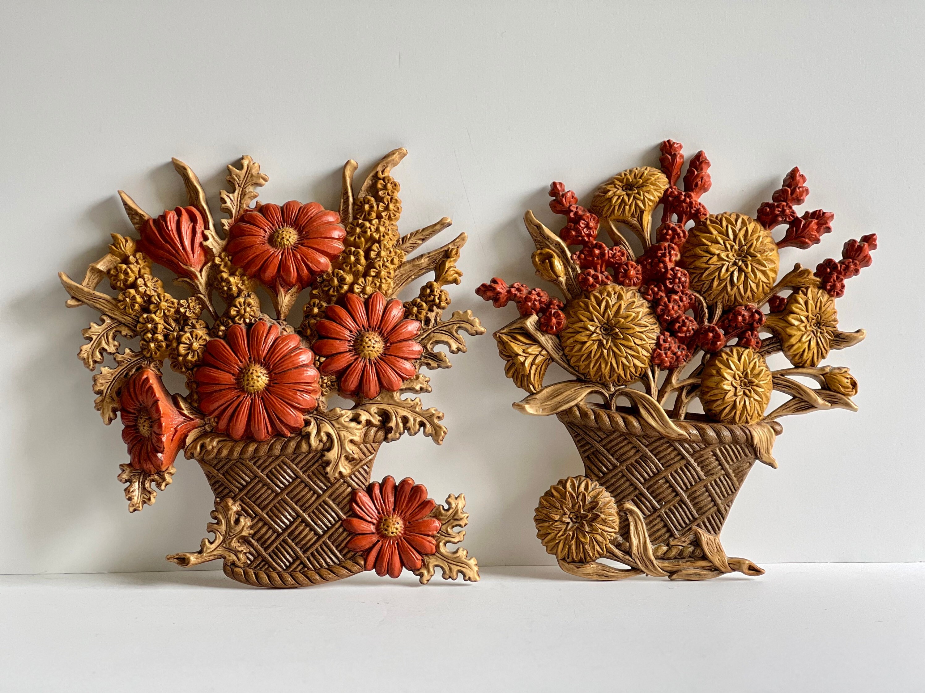 Burwood Flower Basket Hanging Wall Plaques Retro Wall Decor Etsy