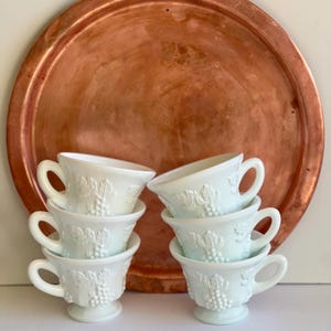 Vintage Milk Glass Pedestal Cups Indiana Glass Colony Harvest Pattern
