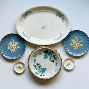 Vintage Plate Gallery Wall Mismatched Instant Plate Wall Kitchen Dining Room Wall Decor Blue Ironstone Stained Chipped Ironstone