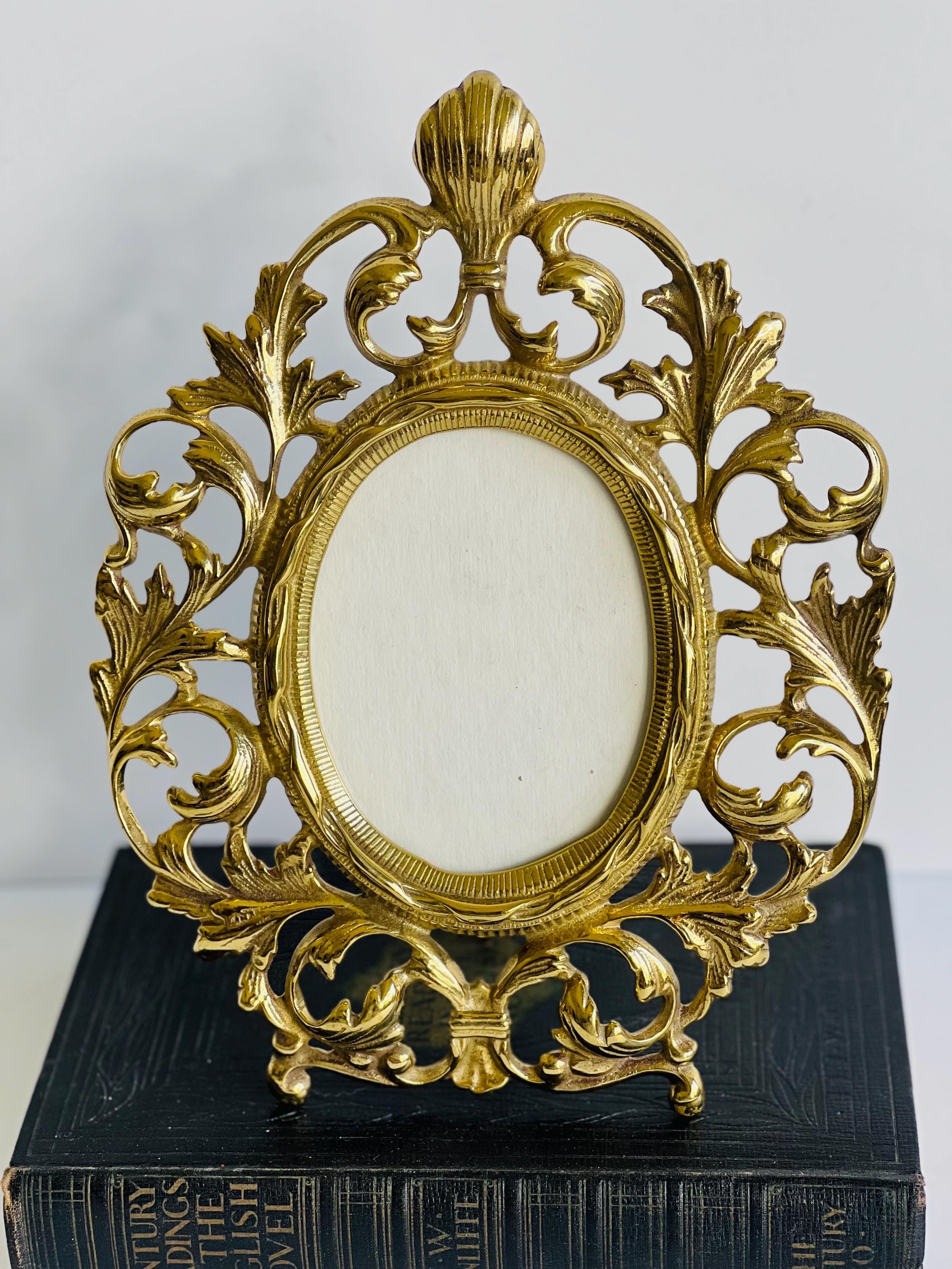 Vintage Brass Art Nouveau Picture Frame: Ornate Rococo Tabletop or