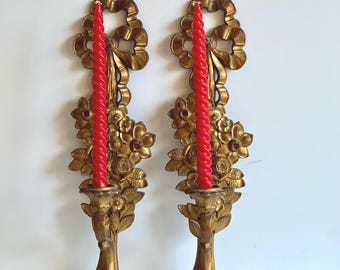 Vintage Gold Bow Candle Holders (Set Of 2) - Solid Brass Wall Sconces For Taper Candles, Home Decor