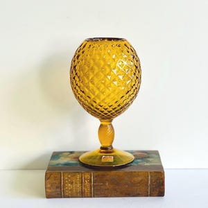 Vintage Viking Glass Amber Ivy Ball Vase Diamond Optic Yesteryear Line Planter Flower Vase
