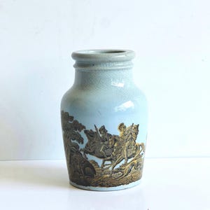 Antique English Blue Prattware Pottery: Boar Hunting Scene