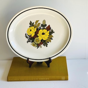 Vintage Oval Serving Platter Mayflower Grindley Staffordshire England Yellow Brown Green Flowers