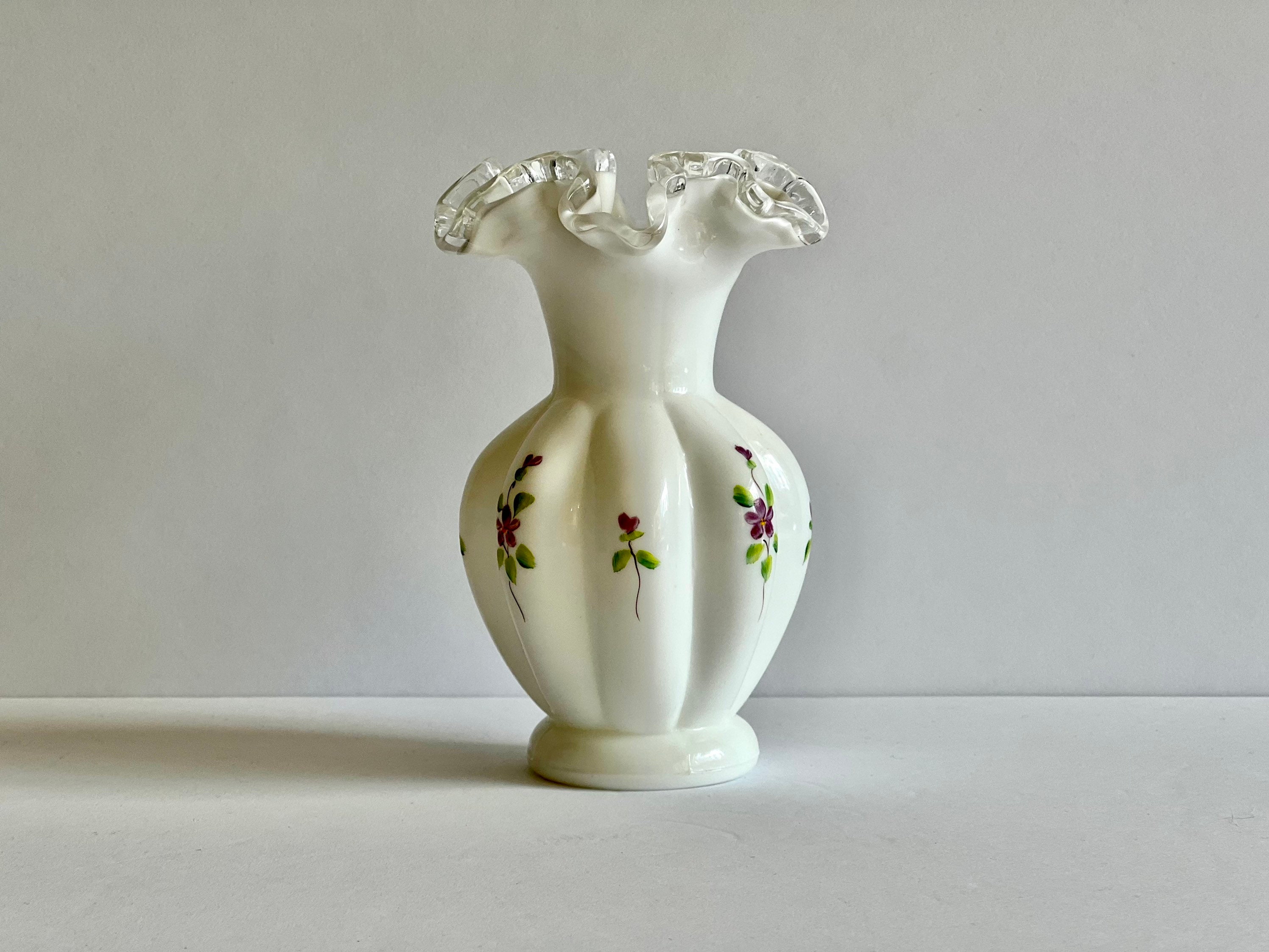 Vintage Fenton Overlay Aqua Crest Vase Hand Painted 1941-53 Good - Ruby Lane