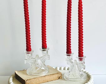 Vintage Federal Glass Candleholders Double Arm Candlestick Holders: Clear Depression Glass