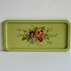 Vintage Frances Martin Wooden Decorative Tray: Green Floral Serving Platter, Rustic Farmhouse Wall Decor