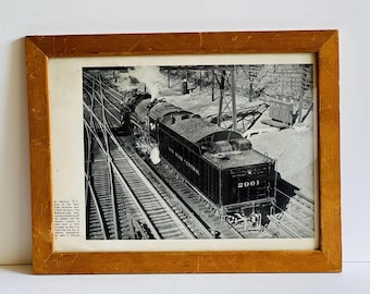 Vintage Framed Photograph of New York Central Steam Locomotive 2961, Black and White Train Memorabilia