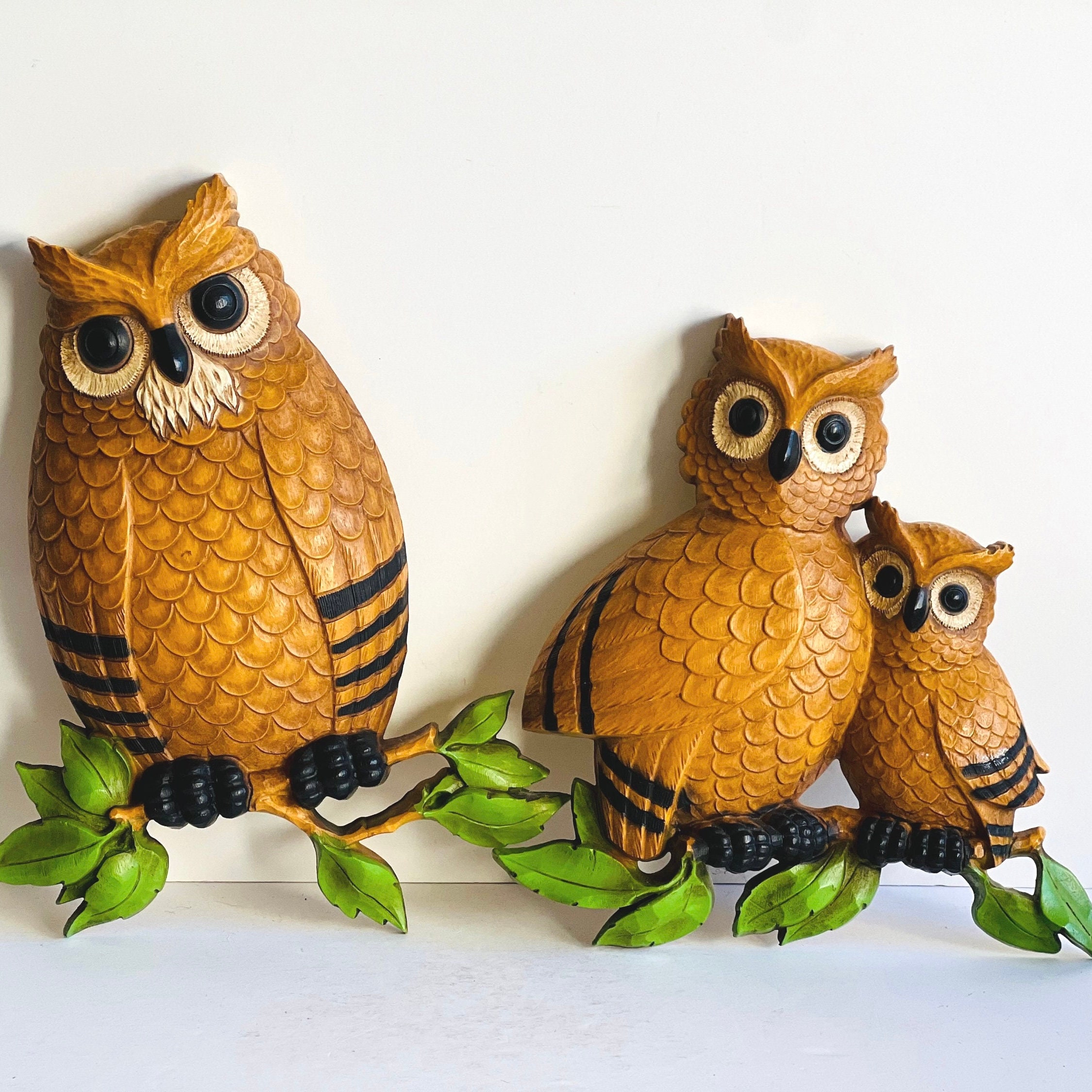 Vintage Homco Owl Family Wall Decor: 1975 USA Made Wall Hangings