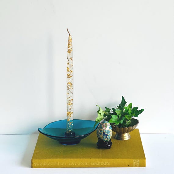 Vintage Viking Glass Bluenique Candleholder: Mid Century Turquoise