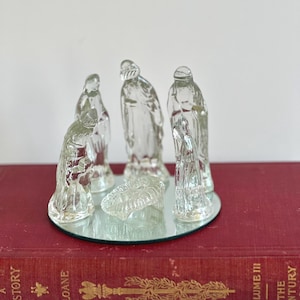 Vintage Glass Nativity Set With Mirror Display Christmas Nativity Holiday Decor