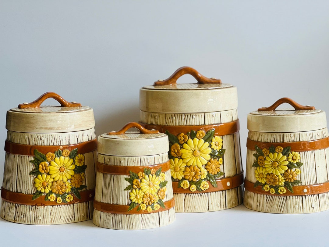 Ceramic Sunflower Canisters Atlantic Mold 1970s Boho Kitchen Etsy