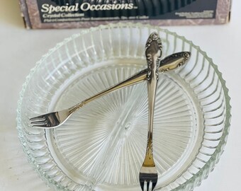 Vintage Divided Clear Relish Plate with Server Forks Special Occasions Crystal Collection, Holiday Serving Tableware