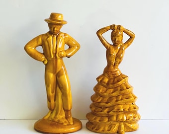 Vintage Mid Century Ceramic Flamenco Dancing Couple Figurines