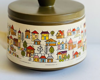 Vintage Country Village Stoneware Pot With Lid Japanese