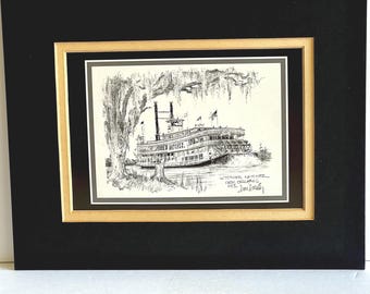 Vintage Don Davey Steamer Natchez, New Orleans, Signed Art Print Postcard