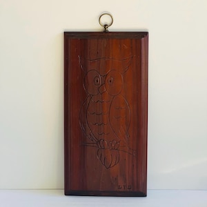 Vintage Hand Carved Wooden Owl Wall Plaque Kids Bedroom Wall Shelf Decor