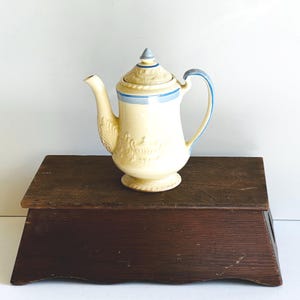 Vintage Mini Coffee Pot with Lid: Ceramic Steubenville Pottery, Stained Crazed Ironstone