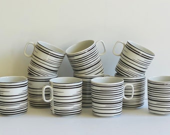 Block Langenthal Coffee Cups Linear Brown Pattern Made in Switzerland Set of 10 Danish Modern Kitchen Vintage Coffee Bar Cups