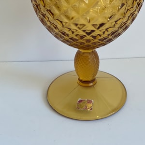 Vintage Viking Glass Amber Ivy Ball Vase Diamond Optic Yesteryear Line