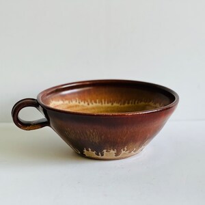 Vintage Brown Drip Glazed Soup Bowl with Handle Pottery Mixing Bowl Chili Bowl Boho Farmhouse Kitchen Serving Bowl