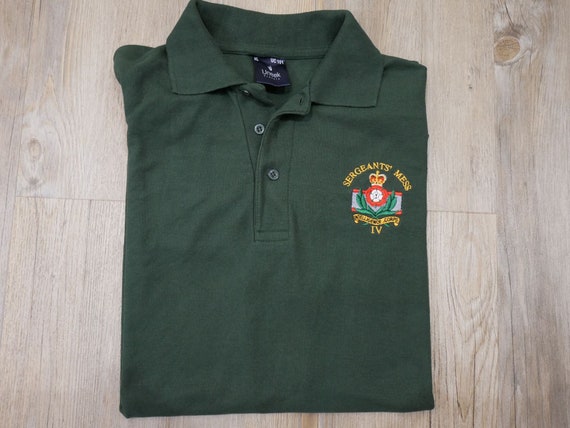 Vintage GB Intelligence Corps UK "Sergeants' Mess" IV green polo shirt - rare regimental embroidery