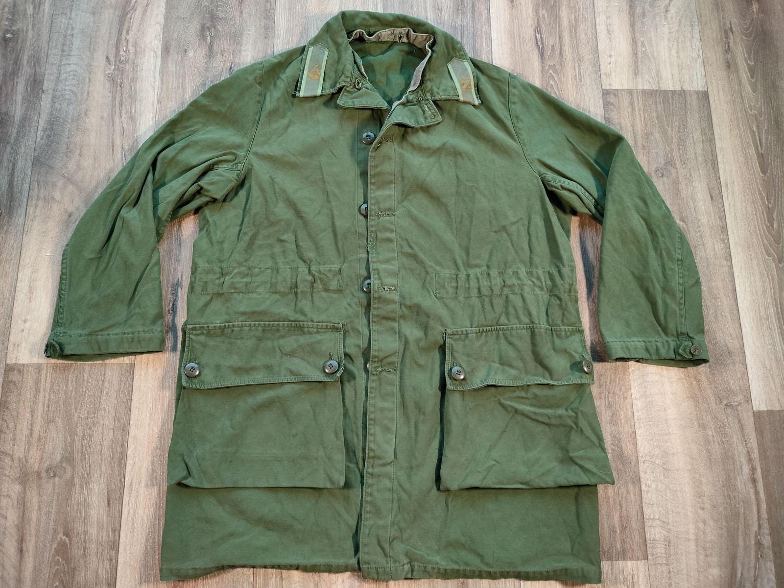 Vintage Green Swedish Military Field Jacket With Embroidered