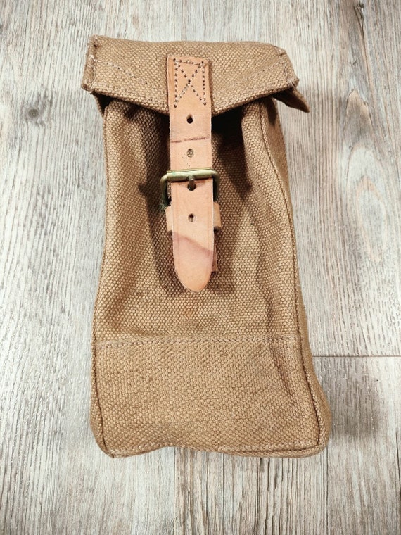 Borsa per munizioni in tela e pelle militare d'epoca Custodia