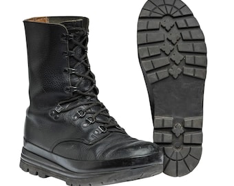 Bottes en cuir noir KS90 vintage – chaussures robustes européennes style workwear