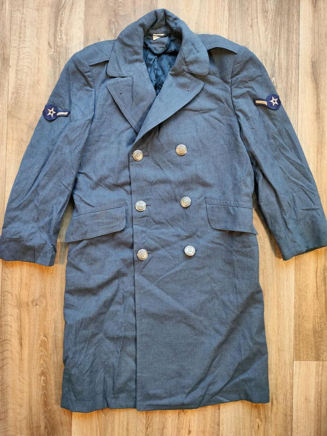Force Style Vintage Blue Retro Air Force Style Coat – Double-breasted & Star ...