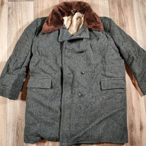 Military Wool Coat - Bulgarian Army, Sheepskin Lining, Vintage